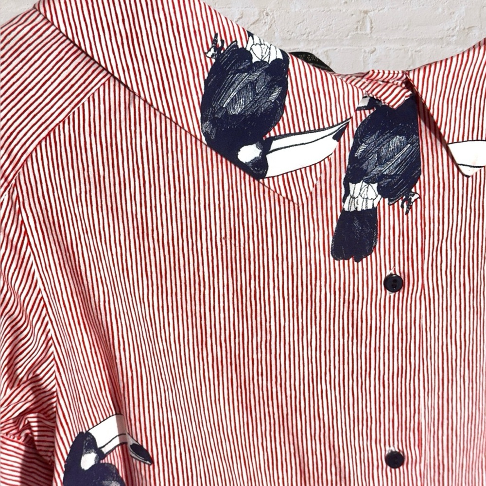 Zara Red Blouse with Ruffle Neckline - Picture 3 of 5